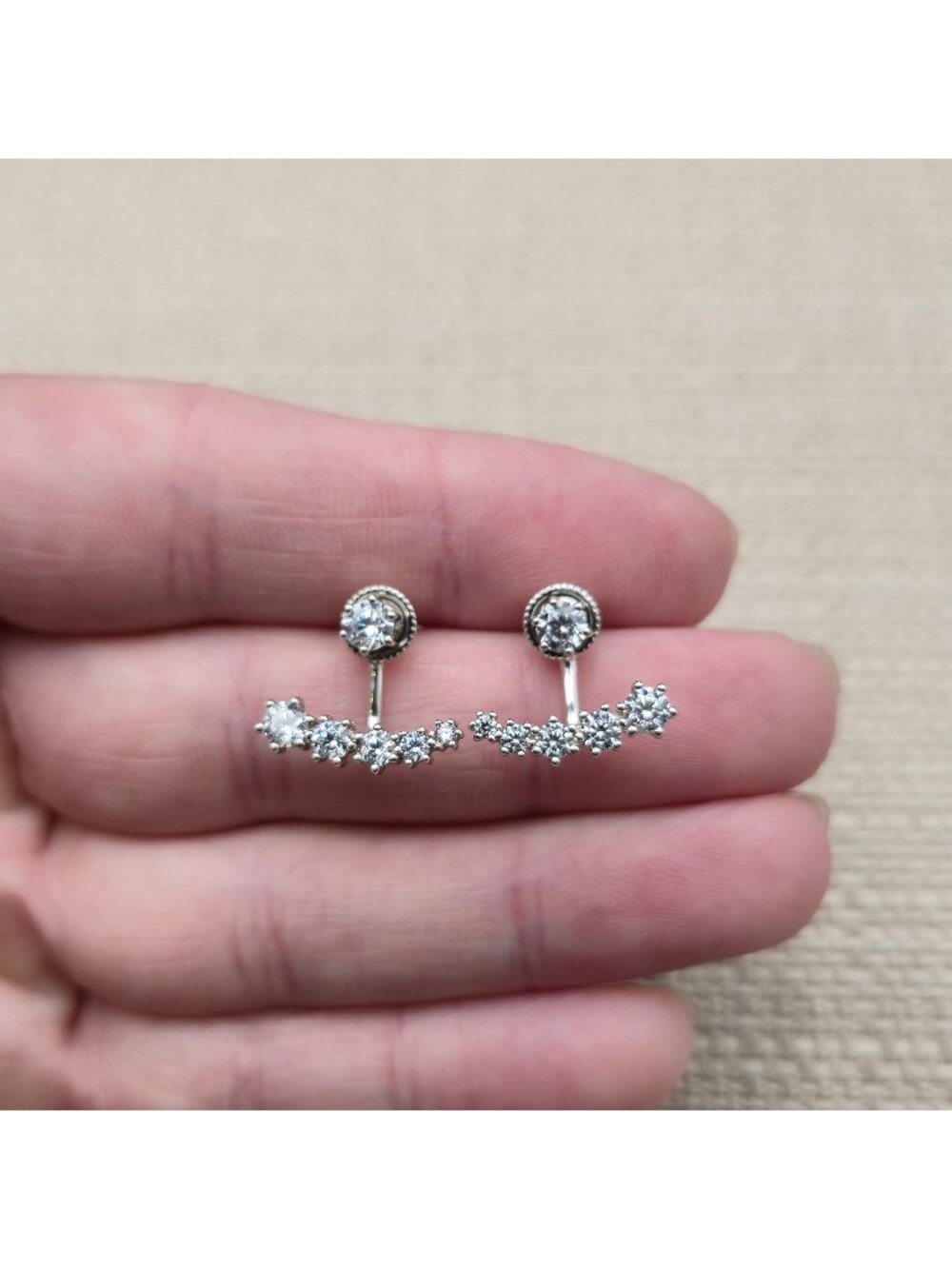 Sterling Silver Cubic Zirconia Ear Jacket Curved Cluster Stud Earrings A8715